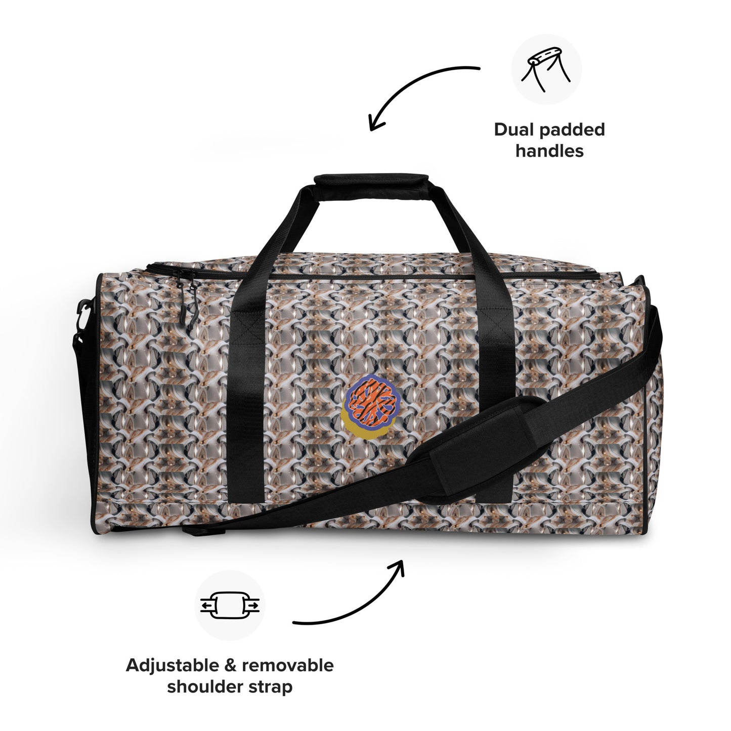'beats.cali' Duffle Bag as the art-inspired spacious duffle bag has you covered in style and functionality for every occasion. The bag’s shoulder strap is adjustable and removable. Its dual padded handles with Velcro fastening ensures easy carrying. Contents do stay organized and safe with its multiple inside pockets.