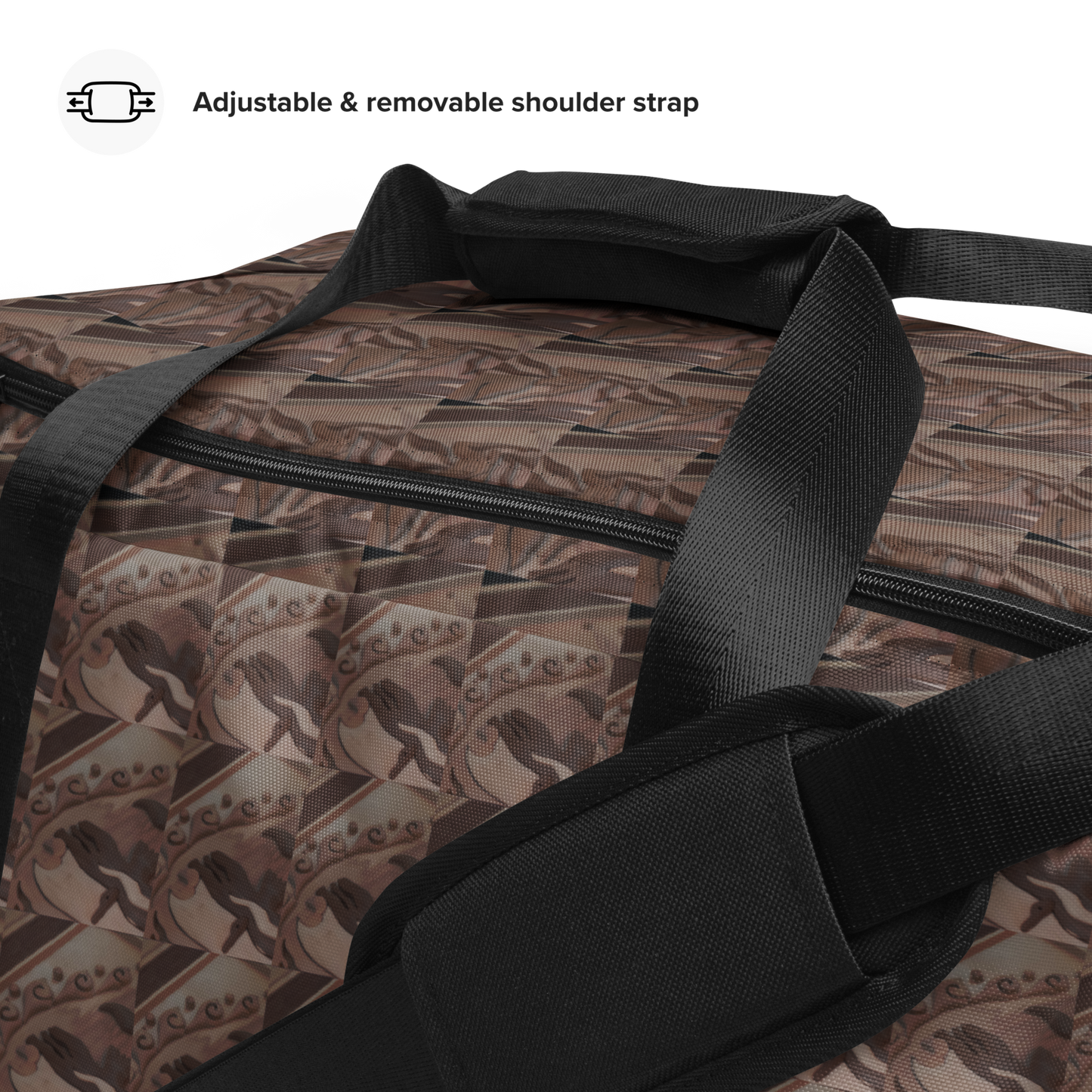 'beats.cali' Duffle Bag as the art-inspired spacious duffle bag has you covered in style and functionality for every occasion. The bag’s shoulder strap is adjustable and removable. Its dual padded handles with Velcro fastening ensures easy carrying. Contents do stay organized and safe with its multiple inside pockets.