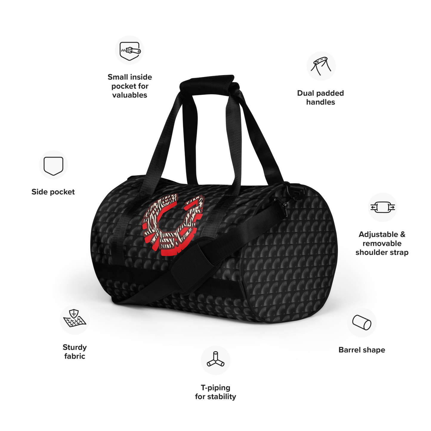 Crafted from durable 100% polyester and featuring sturdy, water-resistant fabric, this gym bag from beats.cali. combines fun with functionality. Perfect for stashing your workout essentials, it comes equipped with plenty of pockets to keep you organized. The fabric weight of 9.91 oz/yd² (336 g/m²) ensures durability.