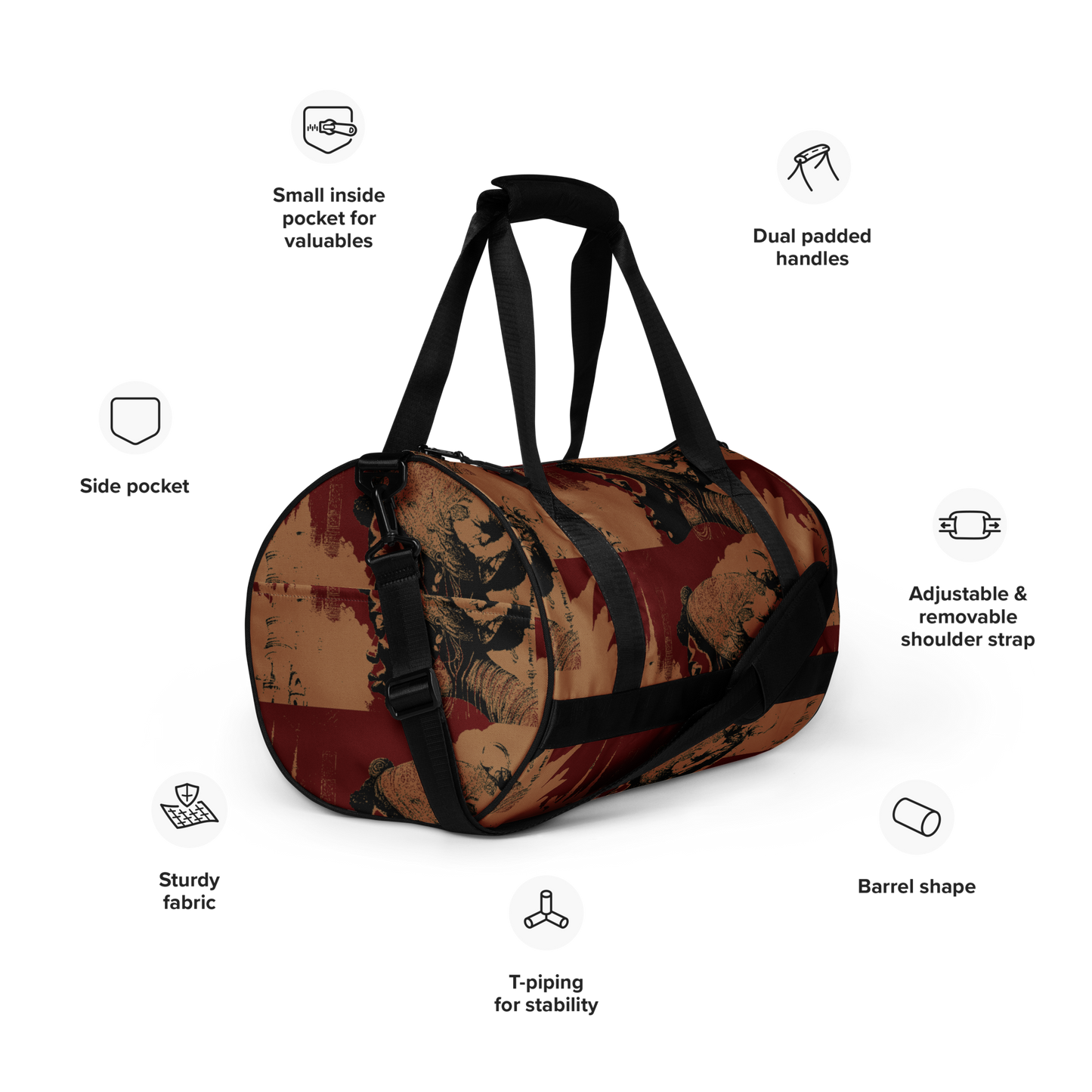 Experience the perfect blend of durability, style, and artistic flair with beats.cali Gym Bag. Crafted from premium, water-resistant materials, this bag is built to withstand the rigors of your daily workout routine. Its sleek design and vibrant art-themed patterns make a bold statement wherever you go. Featuring multiple compartments and pockets, it offers ample storage space for all your gym essentials, keeping you organized and ready to conquer your fitness goals.