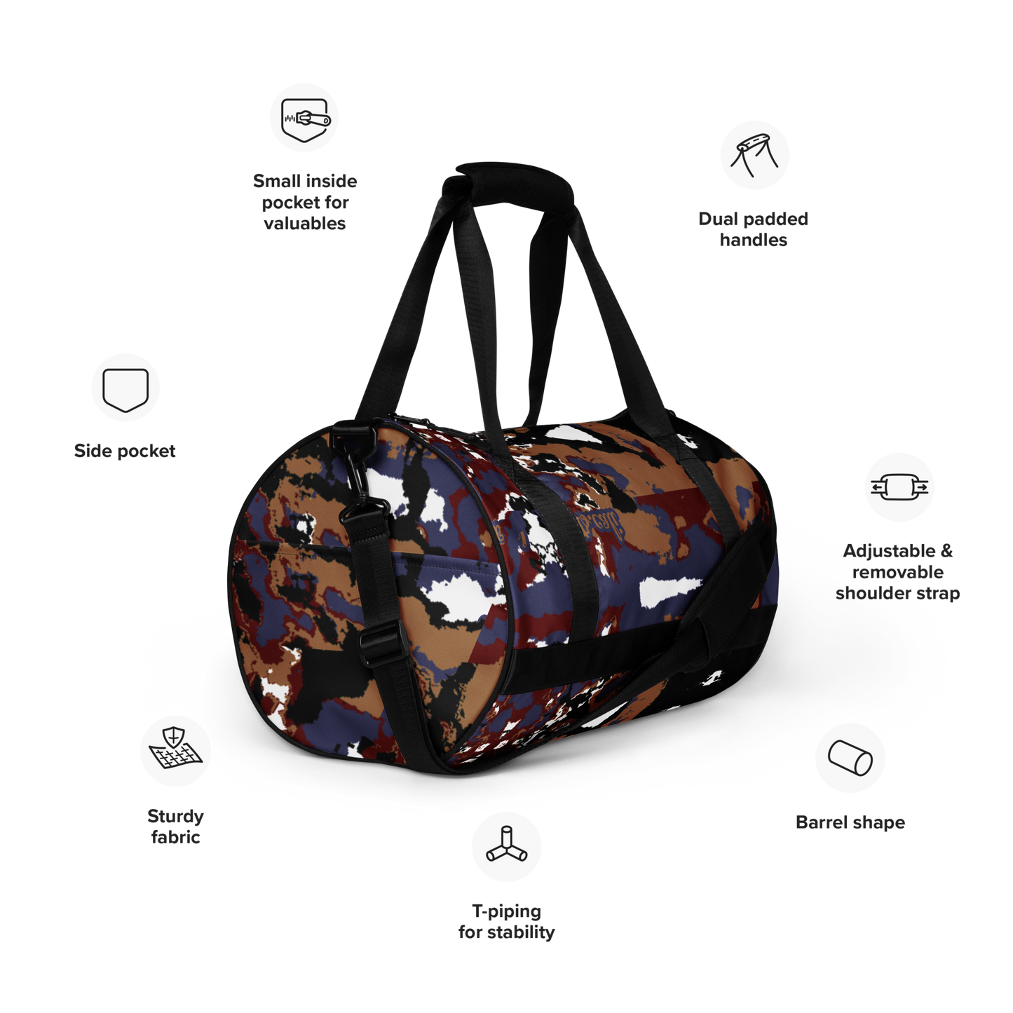 Featuring multiple compartments and pockets, it offers ample storage space for all your gym essentials, keeping you organized and ready to conquer your fitness goals. Whether you're hitting the gym or heading out for a weekend adventure, our Gym Bag is your ultimate companion. Upgrade your gear and make a statement with this Gym Bag today!