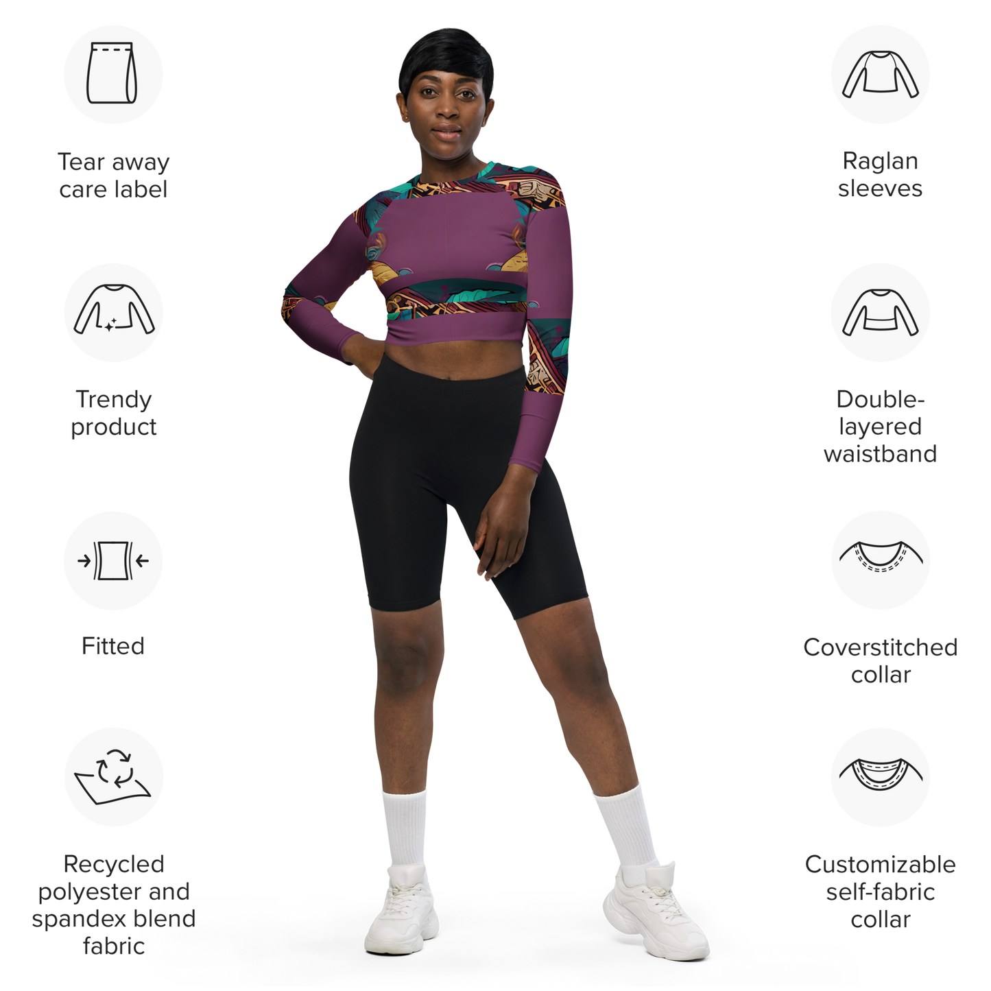 Recycled long-sleeve crop top