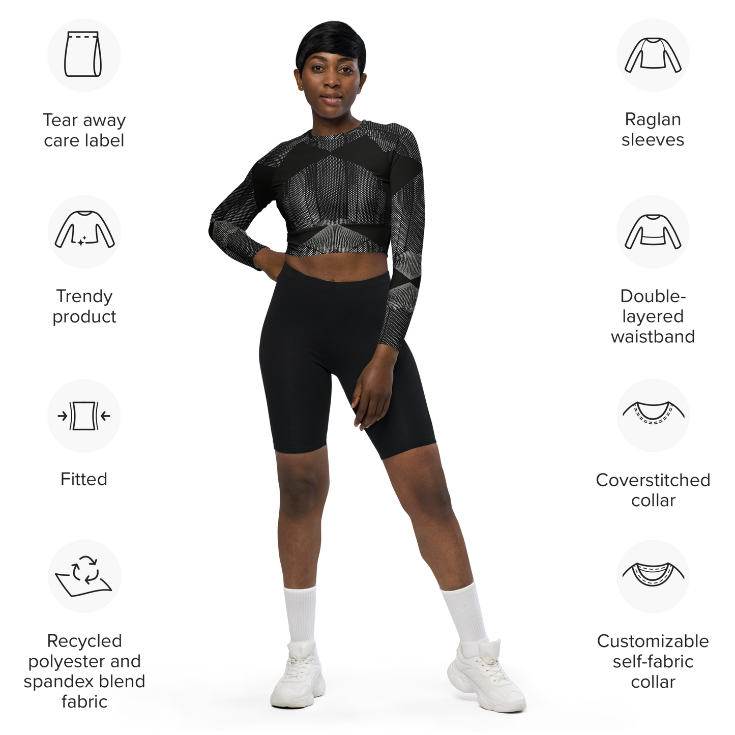 Recycled long-sleeve crop top
