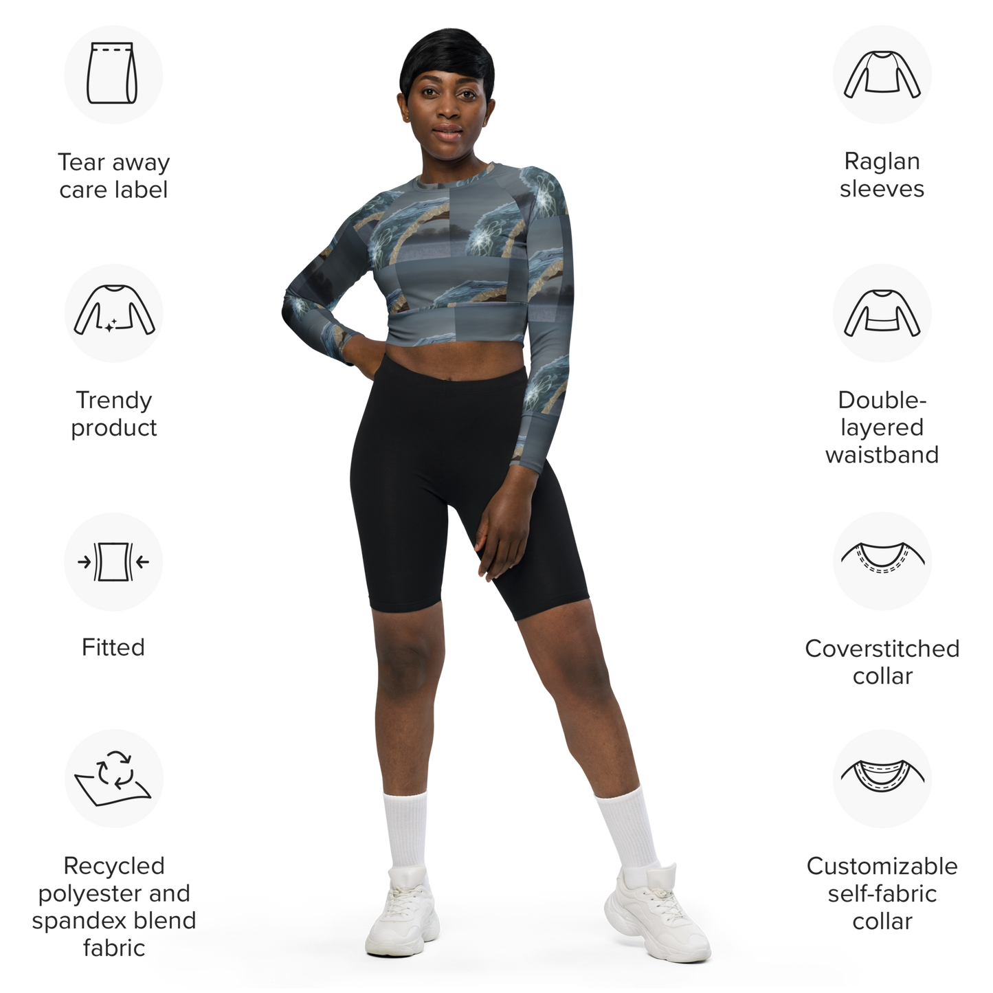 Recycled long-sleeve crop top