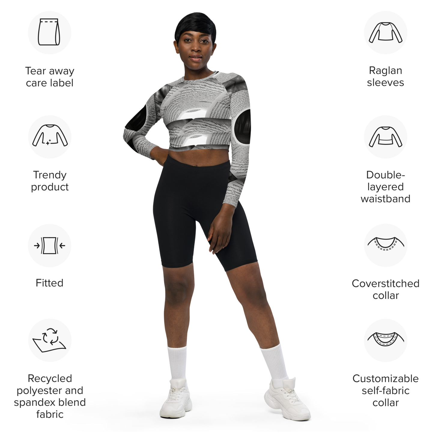 Recycled long-sleeve crop top