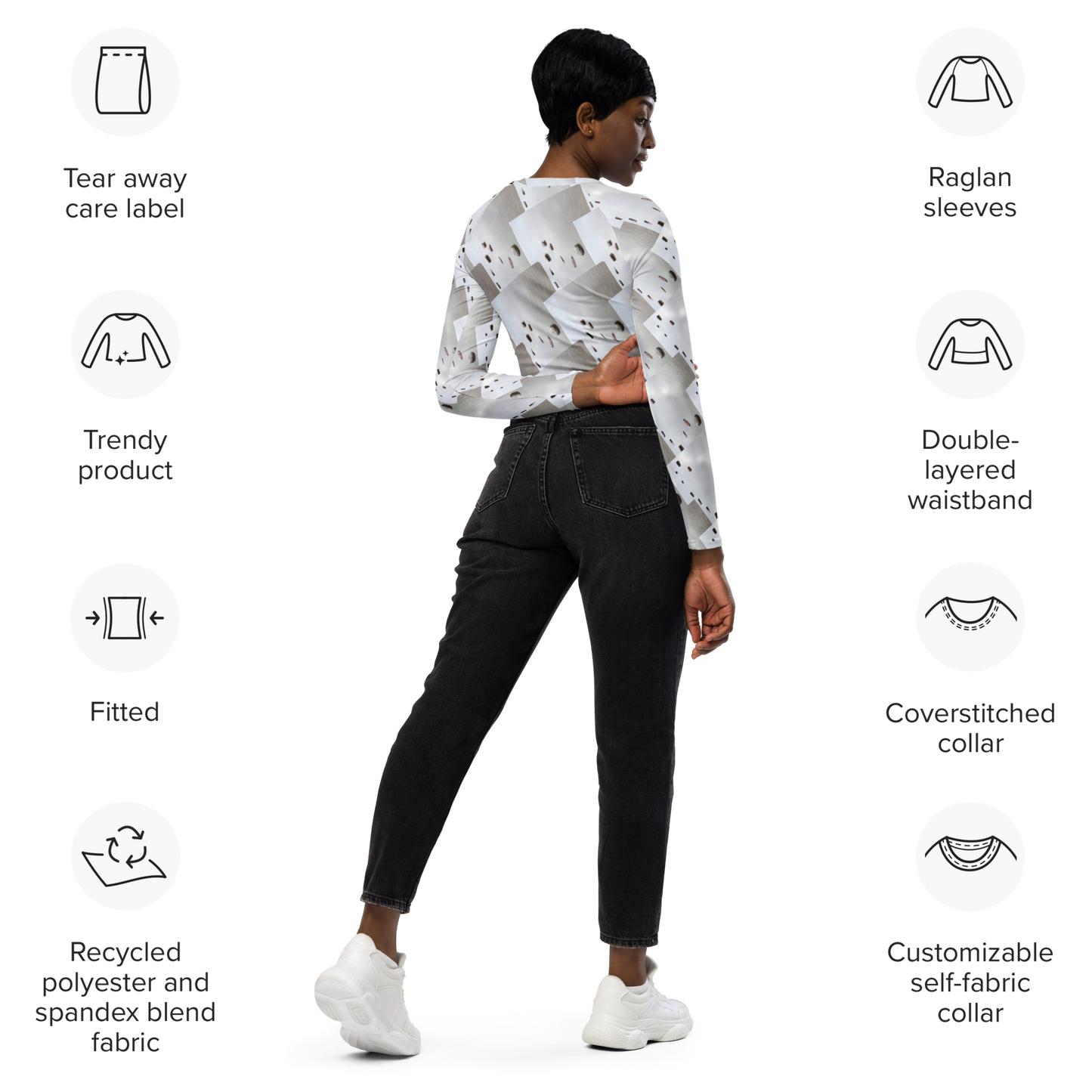 Recycled long-sleeve crop top