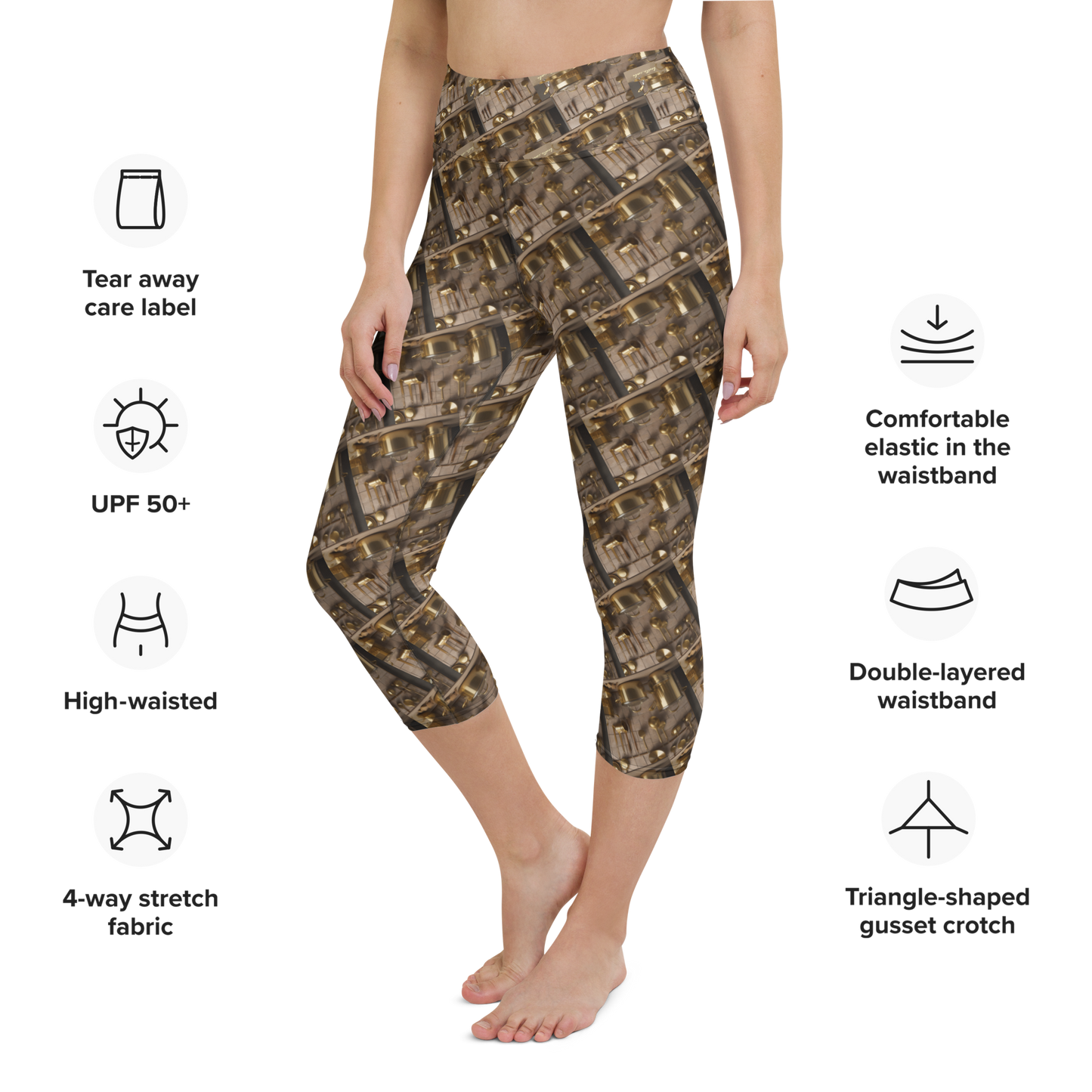 Art meets activewear! These yoga leggings are super soft, stretchy, and ultra-comfortable. Each pair crafted for both yoga sessions and everyday style, is precision-cut and hand-sewn after printing, offering a four-way stretch for optimal flexibility whilst the raised waistband ensures a secure fit and the smooth microfiber yarn of the blend of premium polyester and spandex adds to its comfort. All in all; just quality craftsmanship!
