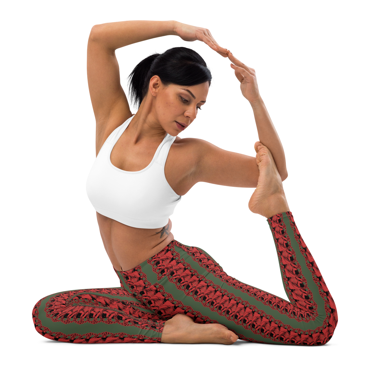 Art meets activewear! These yoga leggings are super soft, stretchy, and ultra-comfortable. Each pair crafted for both yoga sessions and everyday style, is precision-cut and hand-sewn after printing, offering a four-way stretch for optimal flexibility whilst the raised waistband ensures a secure fit and the smooth microfiber yarn of the blend of premium polyester and spandex adds to the comfort.