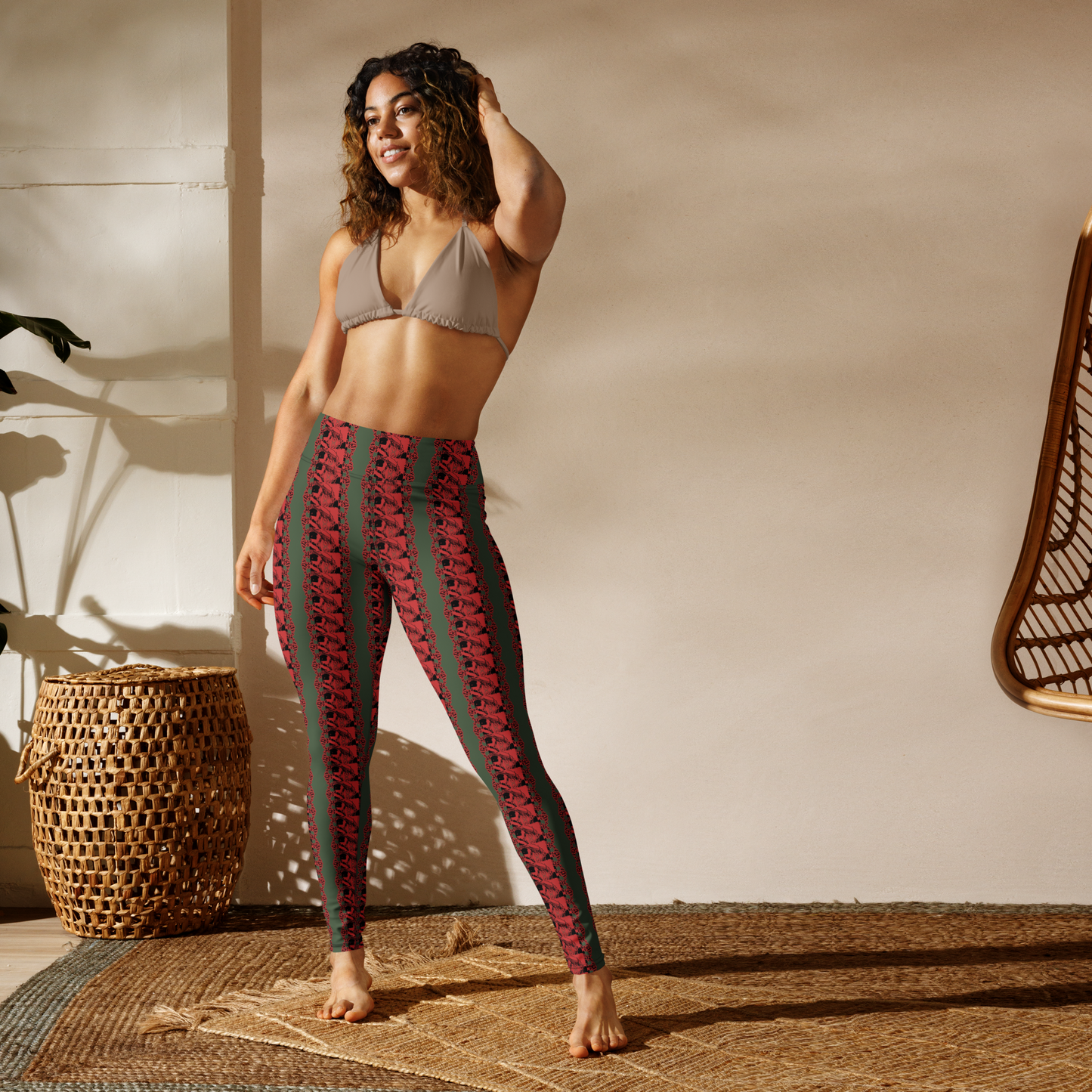Art meets activewear! These yoga leggings are super soft, stretchy, and ultra-comfortable. Each pair crafted for both yoga sessions and everyday style, is precision-cut and hand-sewn after printing, offering a four-way stretch for optimal flexibility whilst the raised waistband ensures a secure fit and the smooth microfiber yarn of the blend of premium polyester and spandex adds to the comfort.