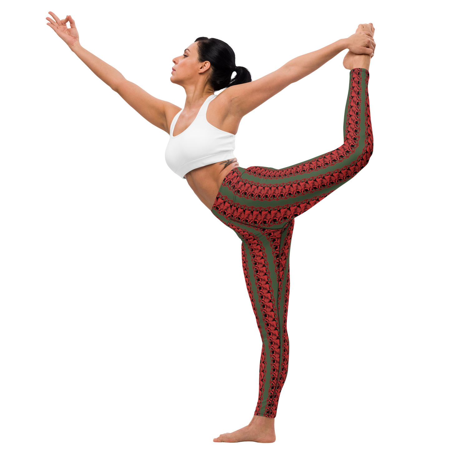 Art meets activewear! These yoga leggings are super soft, stretchy, and ultra-comfortable. Each pair crafted for both yoga sessions and everyday style, is precision-cut and hand-sewn after printing, offering a four-way stretch for optimal flexibility whilst the raised waistband ensures a secure fit and the smooth microfiber yarn of the blend of premium polyester and spandex adds to the comfort.