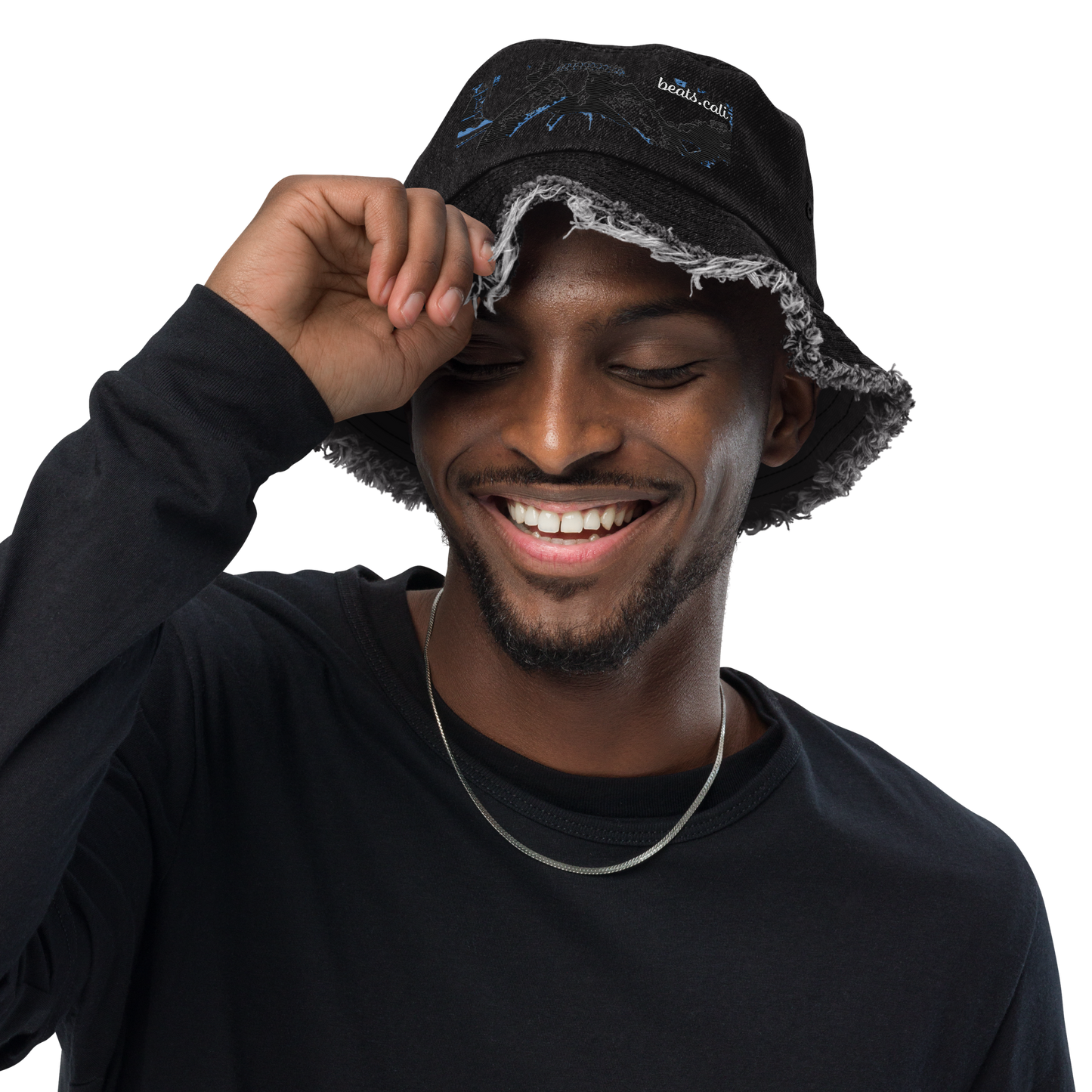 Distressed denim bucket hat