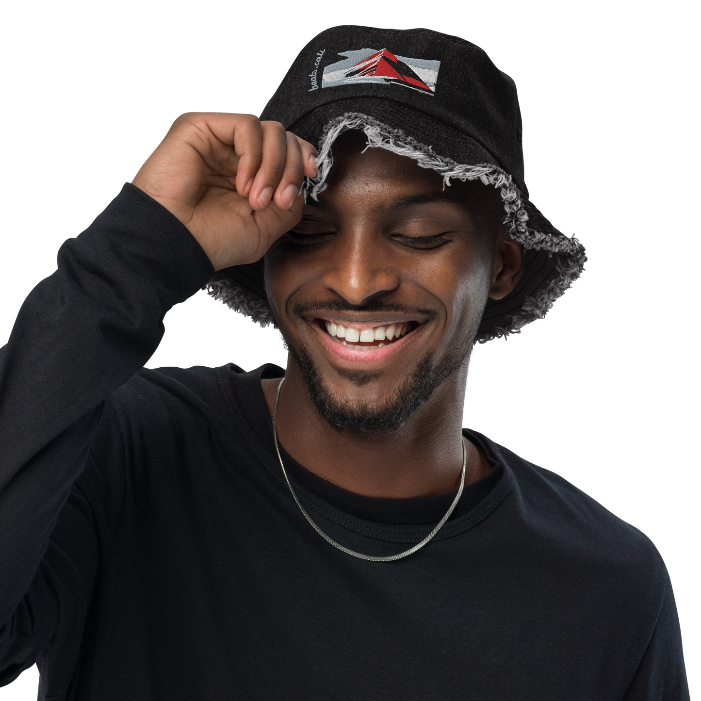 Distressed denim bucket hat