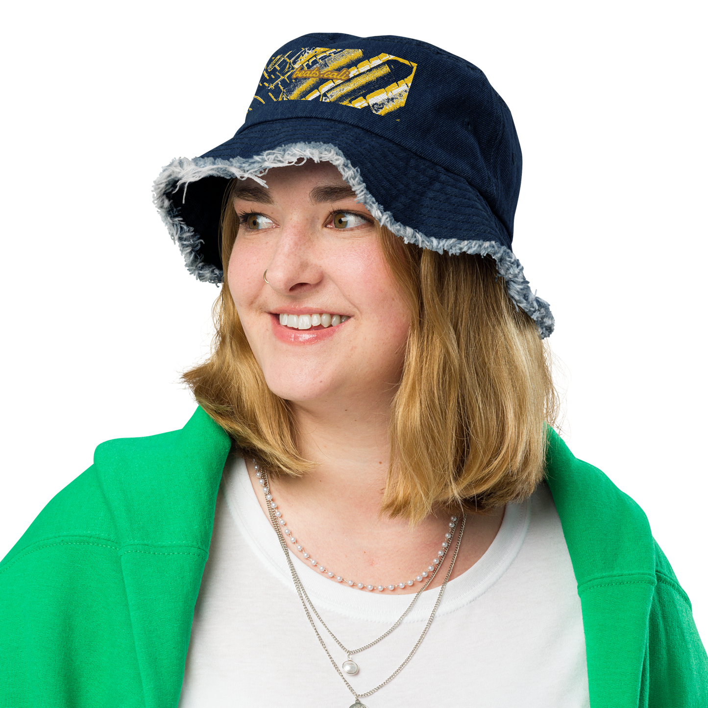 Distressed denim bucket hat