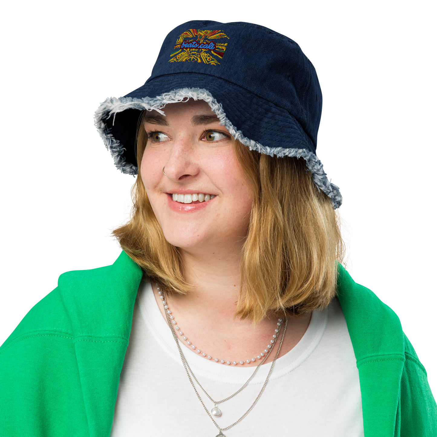 Distressed denim bucket hat