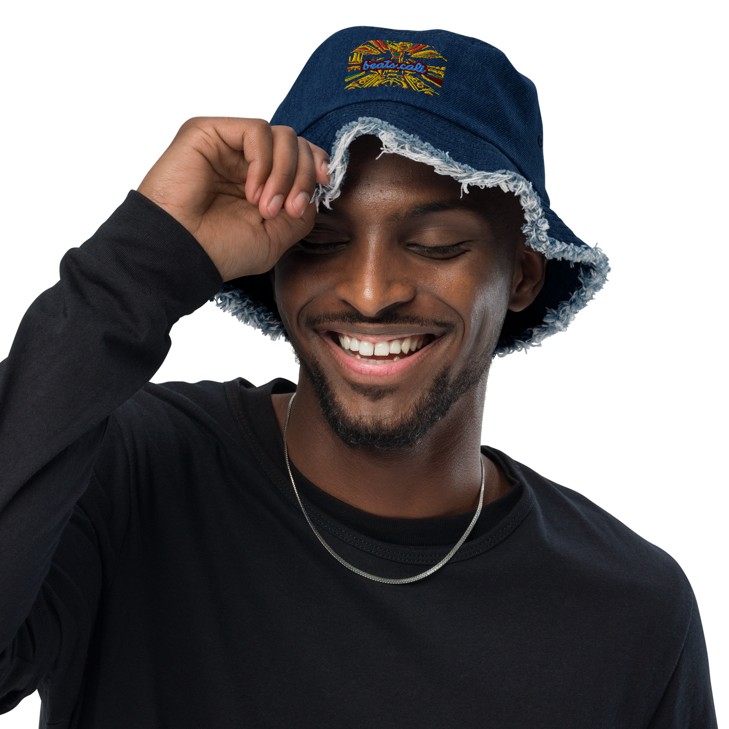Distressed denim bucket hat