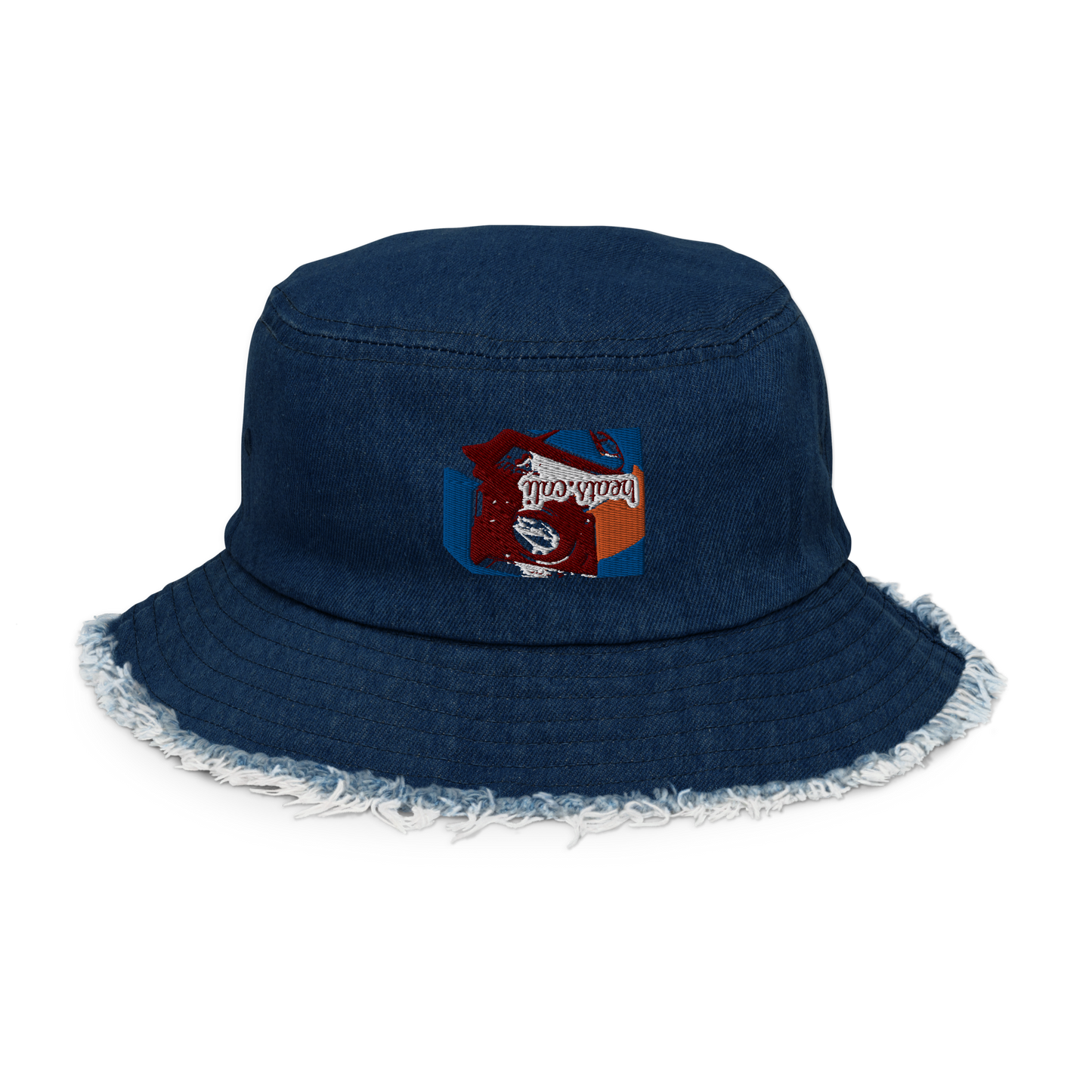 Distressed denim bucket hat
