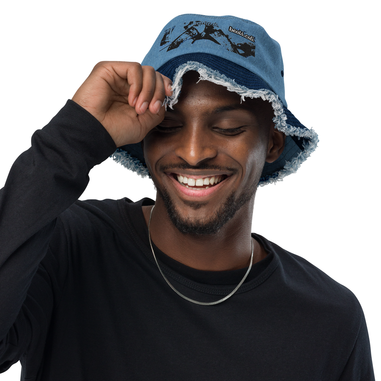 Distressed denim bucket hat