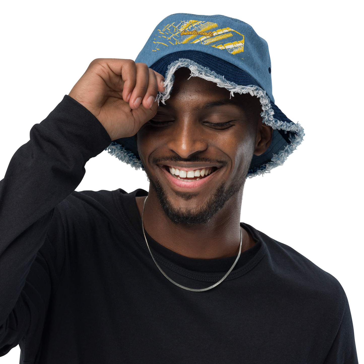 Distressed denim bucket hat