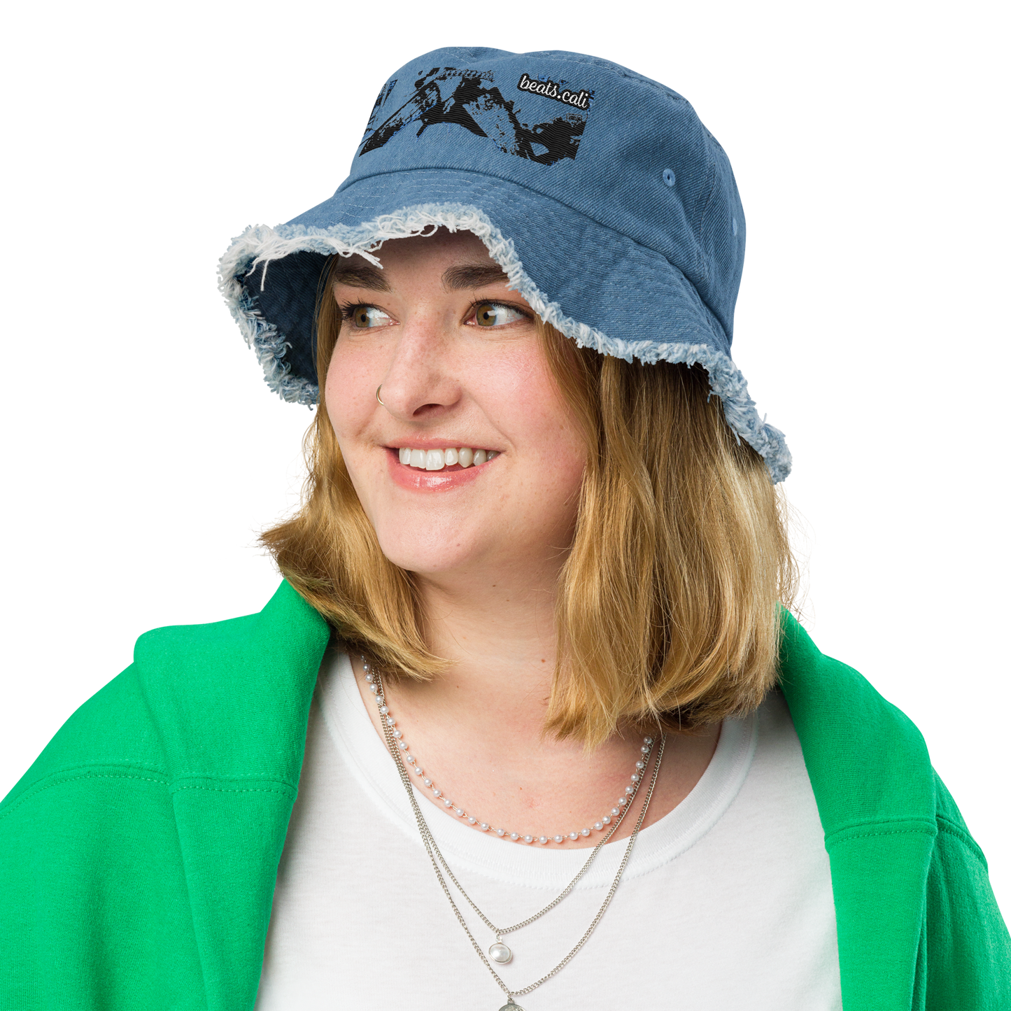 Distressed denim bucket hat