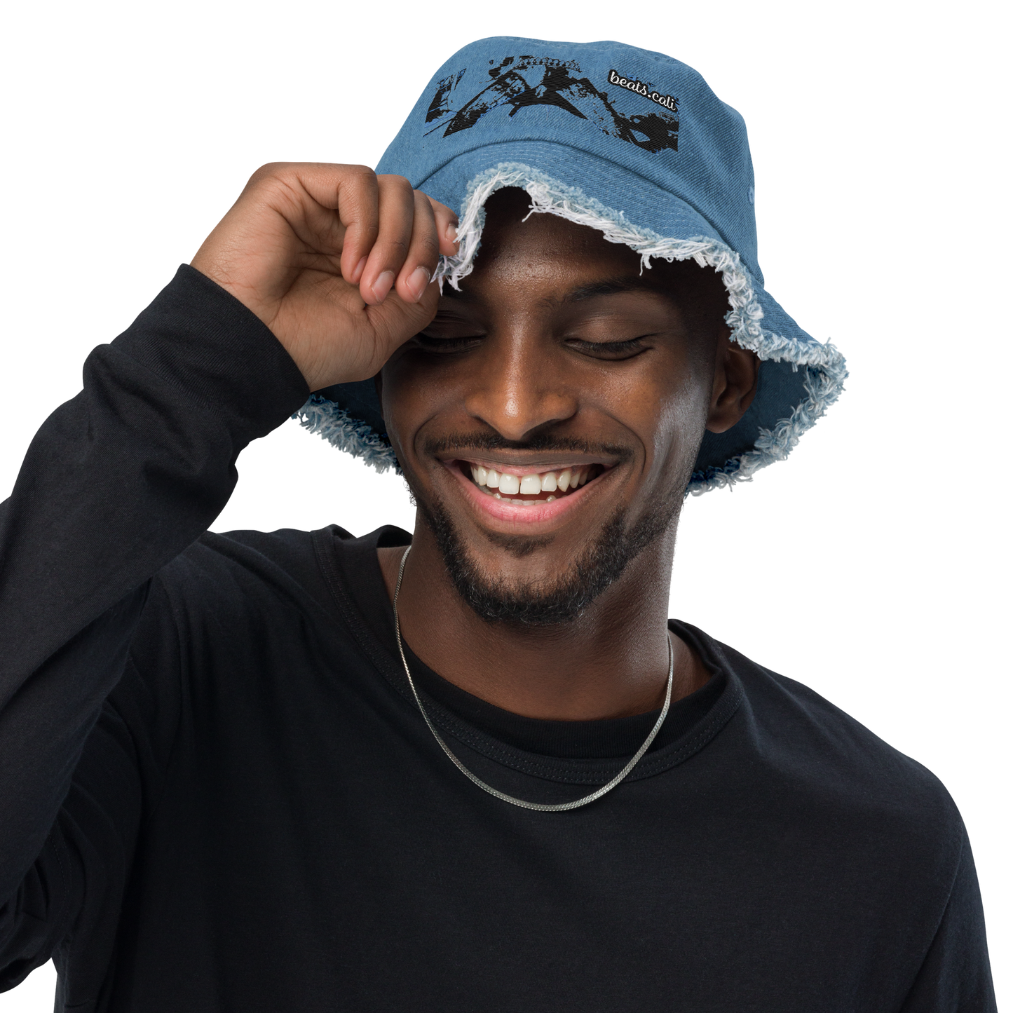 Distressed denim bucket hat