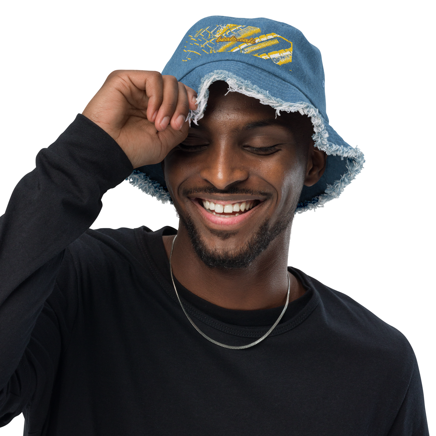 Distressed denim bucket hat
