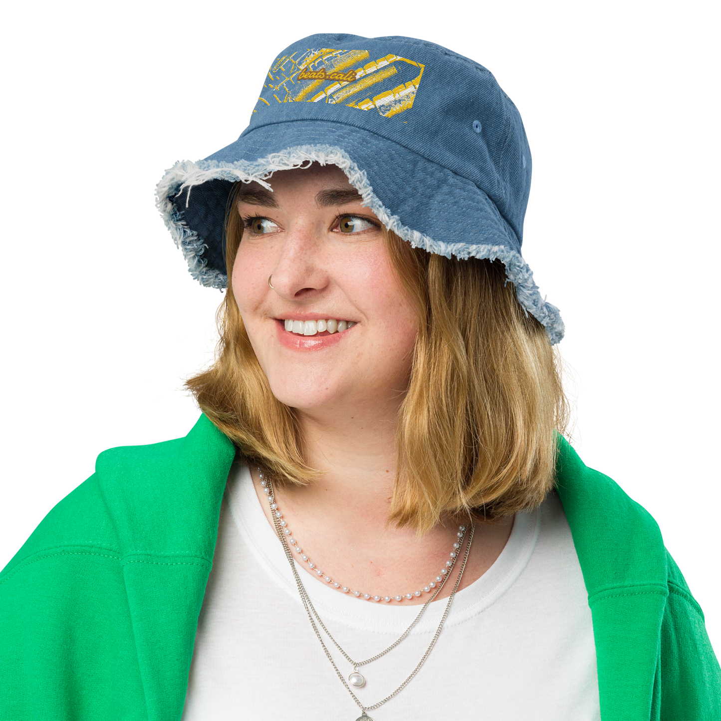 Distressed denim bucket hat
