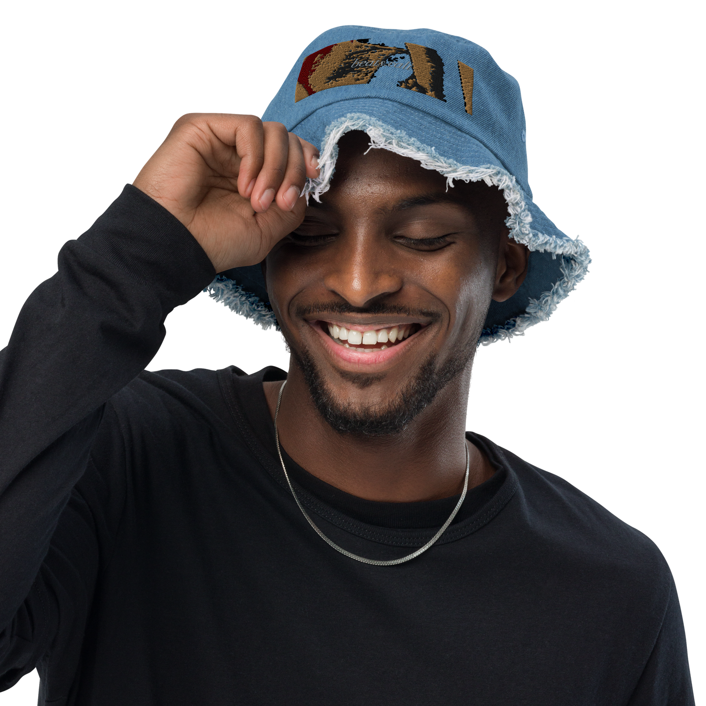 Distressed denim bucket hat