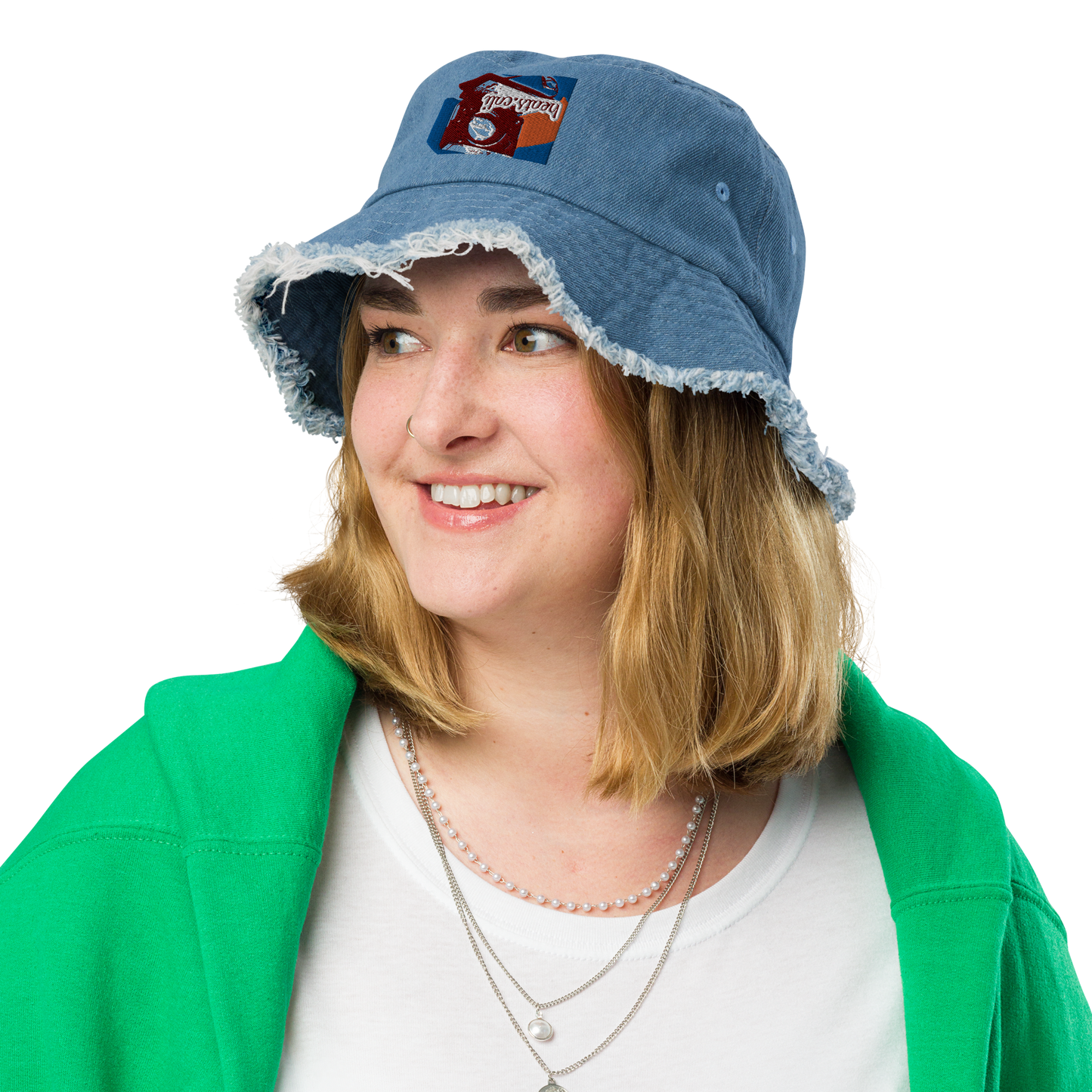 Distressed denim bucket hat