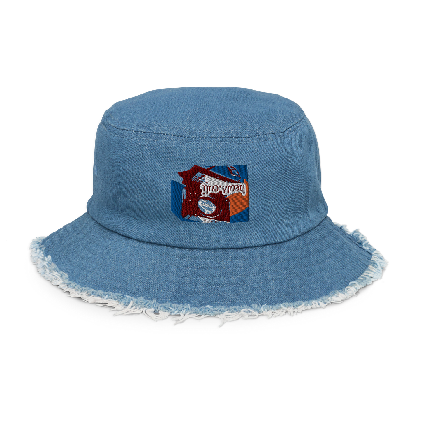 Distressed denim bucket hat