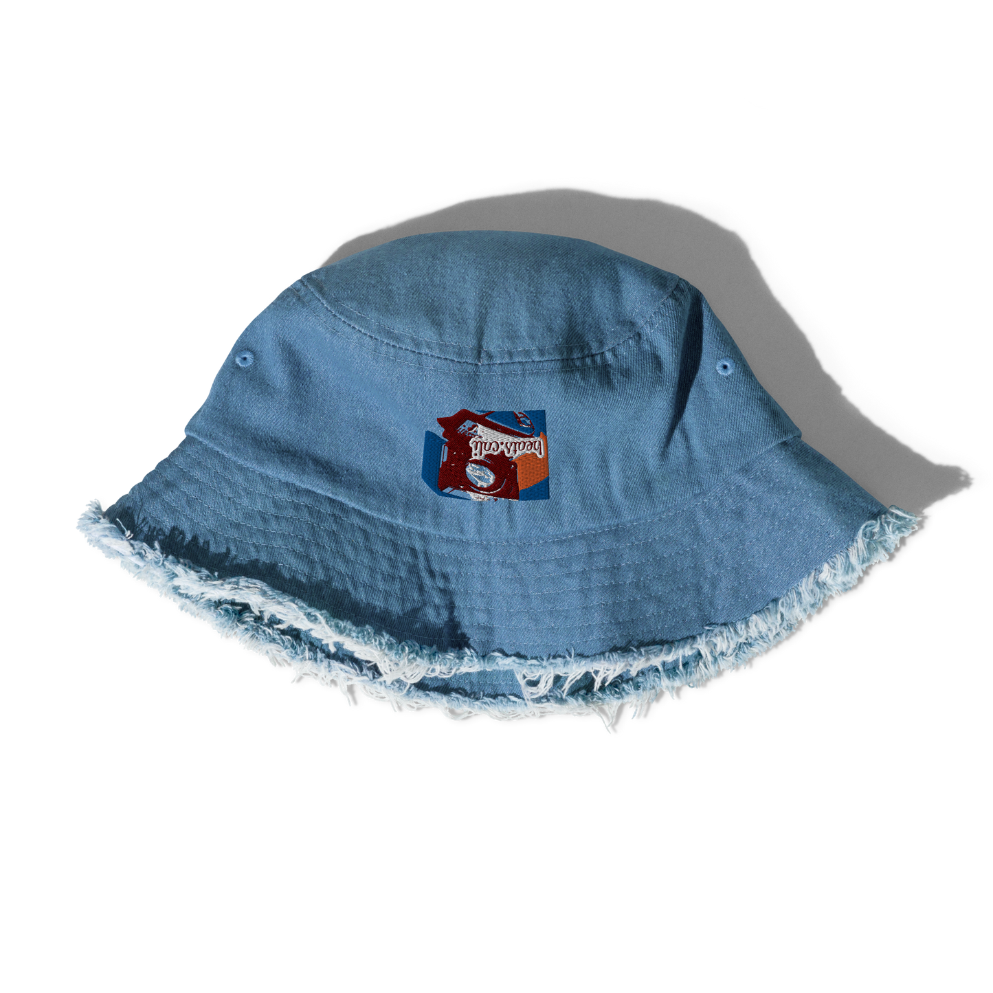 Distressed denim bucket hat