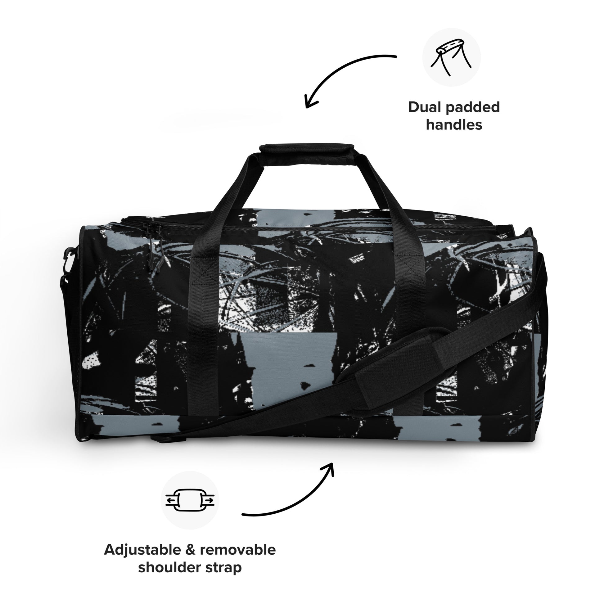 BEATS.CALI duffle bag is built to last. Its robust construction, featuring 100% polyester with black interlining, ensures it can handle the demands of your busiest days. With a generous interior space measuring 22" x 11.5" x 11.5", staying organized has never been easier. Utilize the multiple pockets, including a secure zipper pocket, to keep your essentials within reach.&nbsp; our duffle bag ensures stability with T-piping, providing peace of mind as you navigate daily.