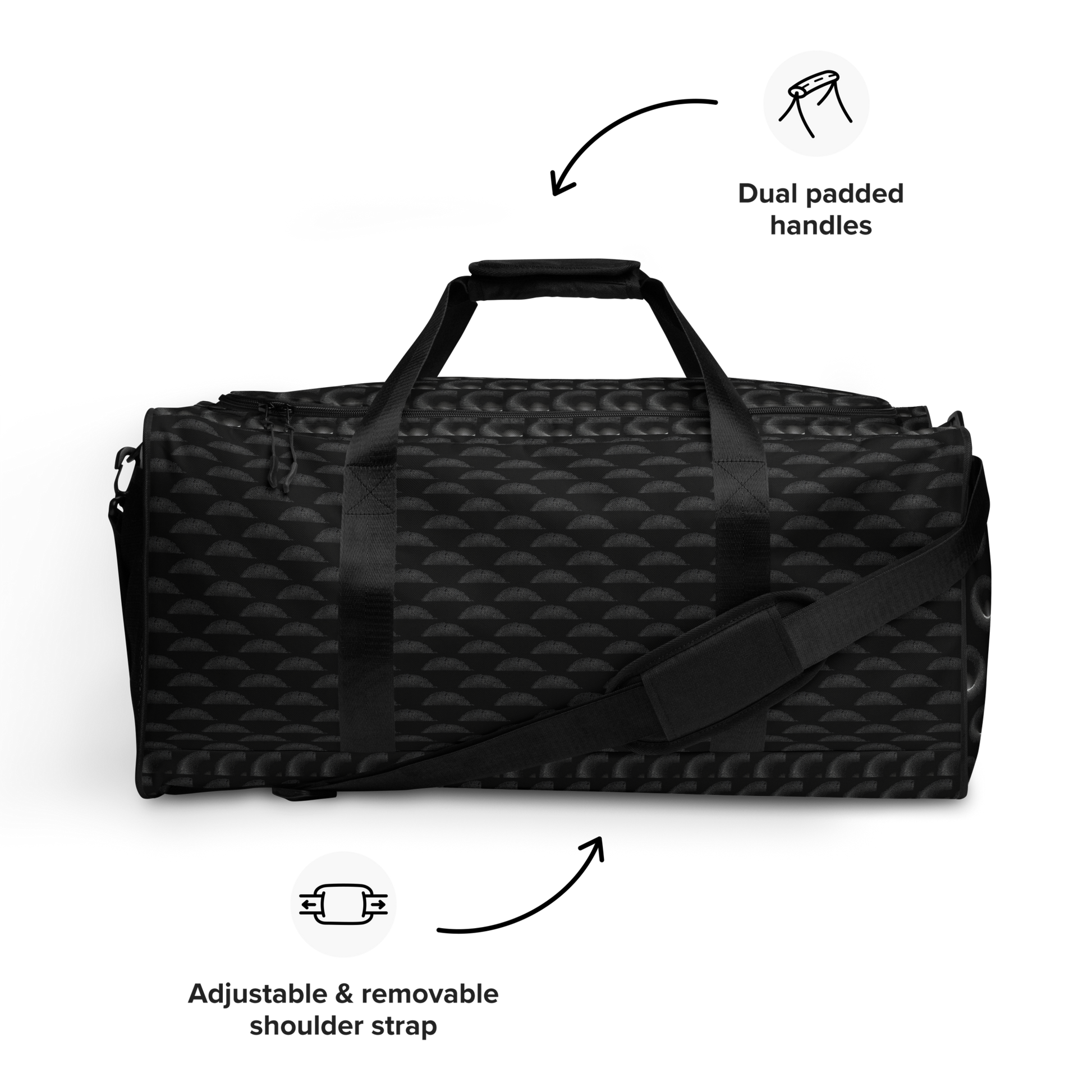 BEATS.CALI duffle bag is built to last. Its robust construction, featuring 100% polyester with black interlining, ensures it can handle the demands of your busiest days. With a generous interior space measuring 22" x 11.5" x 11.5", staying organized has never been easier. Utilize the multiple pockets, including a secure zipper pocket, to keep your essentials within reach.&nbsp; our duffle bag ensures stability with T-piping, providing peace of mind as you navigate daily.