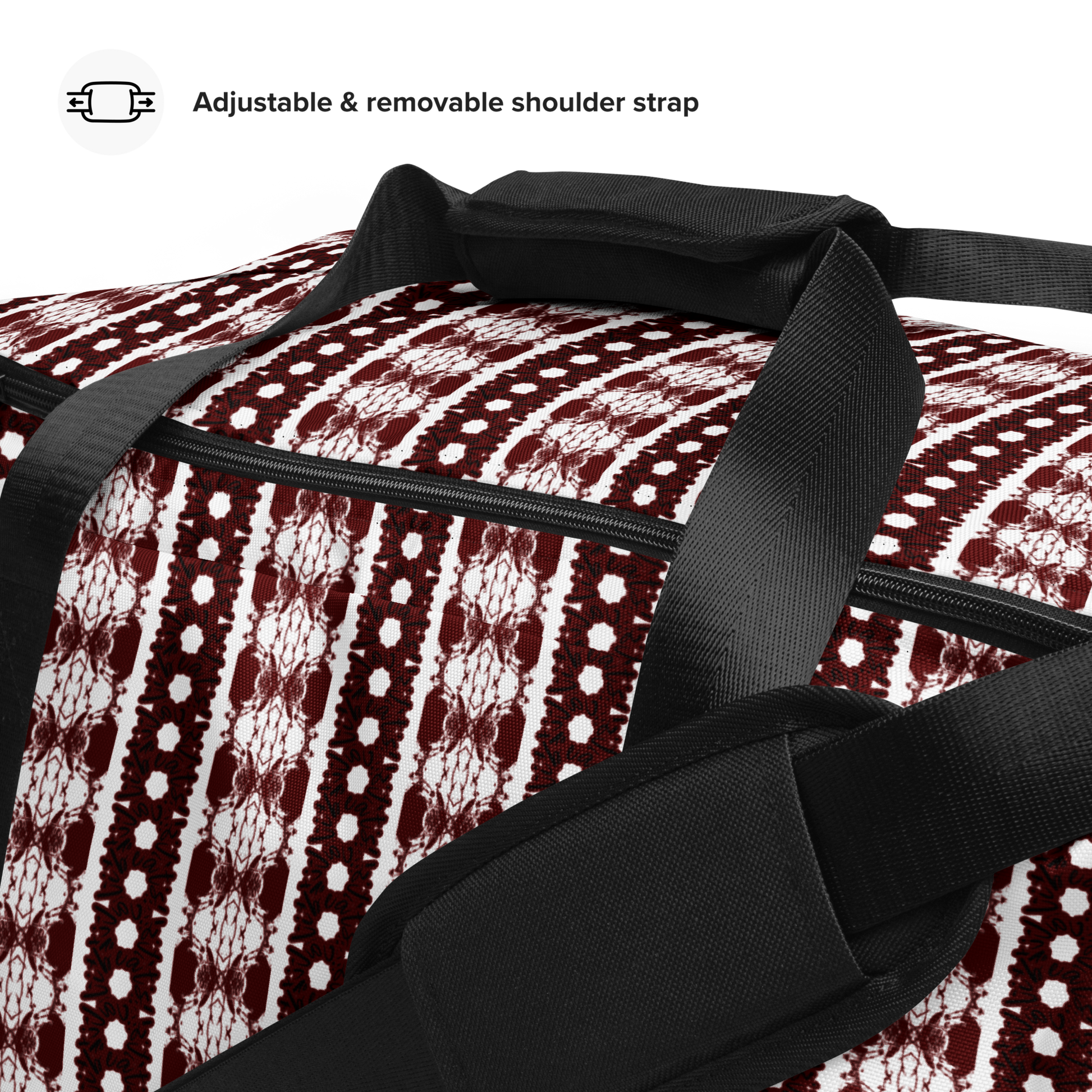 BEATS.CALI duffle bag is built to last. Its robust construction, featuring 100% polyester with black interlining, ensures it can handle the demands of your busiest days. With a generous interior space measuring 22" x 11.5" x 11.5", staying organized has never been easier. Utilize the multiple pockets, including a secure zipper pocket, to keep your essentials within reach.&nbsp; our duffle bag ensures stability with T-piping, providing peace of mind as you navigate daily.