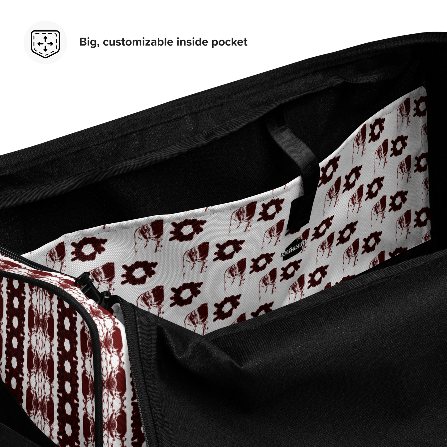 BEATS.CALI duffle bag is built to last. Its robust construction, featuring 100% polyester with black interlining, ensures it can handle the demands of your busiest days. With a generous interior space measuring 22" x 11.5" x 11.5", staying organized has never been easier. Utilize the multiple pockets, including a secure zipper pocket, to keep your essentials within reach.&nbsp; our duffle bag ensures stability with T-piping, providing peace of mind as you navigate daily.