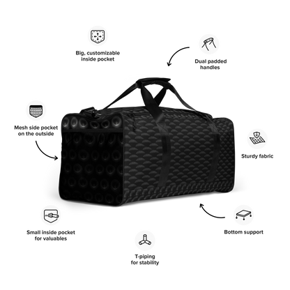 BEATS.CALI duffle bag is built to last. Its robust construction, featuring 100% polyester with black interlining, ensures it can handle the demands of your busiest days. With a generous interior space measuring 22" x 11.5" x 11.5", staying organized has never been easier. Utilize the multiple pockets, including a secure zipper pocket, to keep your essentials within reach.&nbsp; our duffle bag ensures stability with T-piping, providing peace of mind as you navigate daily.