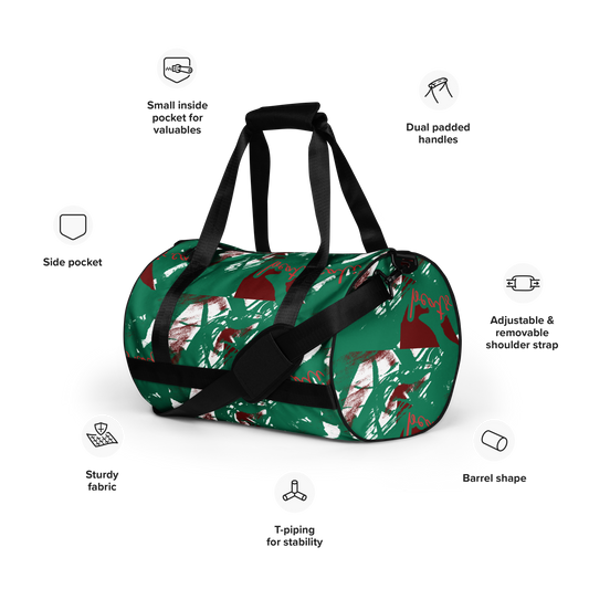 Experience the perfect blend of durability, style, and artistic flair with beats.cali Gym Bag. Crafted from premium, water-resistant materials, this bag is built to withstand the rigors of your daily workout routine. Its sleek design and vibrant art-themed patterns make a bold statement wherever you go. Ready to crush your fitness goals? Energize your gym sessions with our eye-catching Gym Bag. 