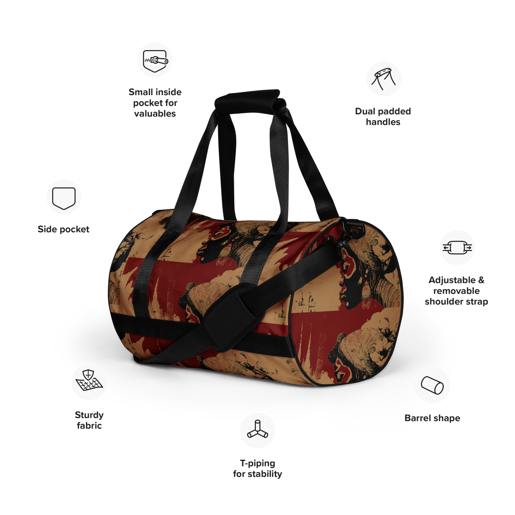 Experience the perfect blend of durability, style, and artistic flair with beats.cali Gym Bag. Crafted from premium, water-resistant materials, this bag is built to withstand the rigors of your daily workout routine. Its sleek design and vibrant art-themed patterns make a bold statement wherever you go. Featuring multiple compartments and pockets, it offers ample storage space for all your gym essentials, keeping you organized and ready to conquer your fitness goals.  