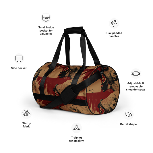 Experience the perfect blend of durability, style, and artistic flair with beats.cali Gym Bag. Crafted from premium, water-resistant materials, this bag is built to withstand the rigors of your daily workout routine. Its sleek design and vibrant art-themed patterns make a bold statement wherever you go. Featuring multiple compartments and pockets, it offers ample storage space for all your gym essentials, keeping you organized and ready to conquer your fitness goals.  