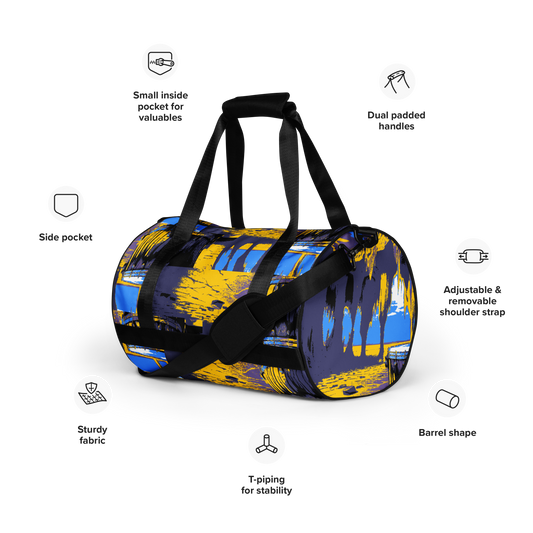 Experience the perfect blend of durability, style, and artistic flair with beats.cali Gym Bag. Crafted from premium, water-resistant materials, this bag is built to withstand the rigors of your daily workout routine. Its sleek design and vibrant art-themed patterns make a bold statement wherever you go. Featuring multiple compartments and pockets, it offers ample storage space for all your gym essentials, keeping you organized and ready to conquer your fitness goals.  