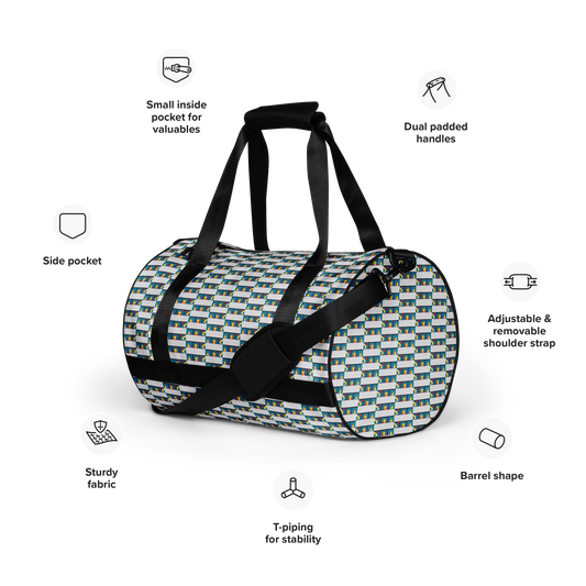 Crafted from durable 100% polyester and featuring sturdy, water-resistant fabric, this gym bag from beats.cali. combines fun with functionality. Perfect for stashing your workout essentials, it comes equipped with plenty of pockets to keep you organized. The fabric weight of 9.91 oz/yd² (336 g/m²) ensures durability.