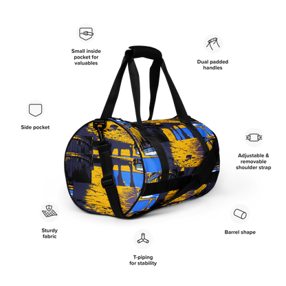 Experience the perfect blend of durability, style, and artistic flair with beats.cali Gym Bag. Crafted from premium, water-resistant materials, this bag is built to withstand the rigors of your daily workout routine. Its sleek design and vibrant art-themed patterns make a bold statement wherever you go. Featuring multiple compartments and pockets, it offers ample storage space for all your gym essentials, keeping you organized and ready to conquer your fitness goals.  