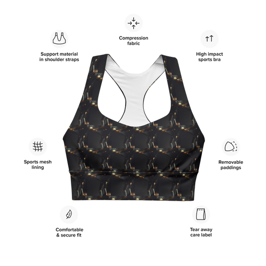  Crafted with precision from compression fabric and sports mesh lining, this sports bra delivers unmatched support for high-impact activities. With its double-layered front and reinforced shoulder straps, it offers stability and comfort, empowering you to tackle any workout challenge with confidence. But what truly sets it apart is beats.cali's distinctive artistic flair, transforming this bra into a fashion statement that transcends the gym.