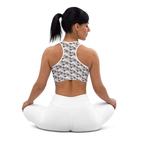  Crafted with precision from compression fabric and sports mesh lining, this sports bra delivers unmatched support for high-impact activities. With its double-layered front and reinforced shoulder straps, it offers stability and comfort, empowering you to tackle any workout challenge with confidence. But what truly sets it apart is beats.cali's distinctive artistic flair, transforming this bra into a fashion statement that transcends the gym.