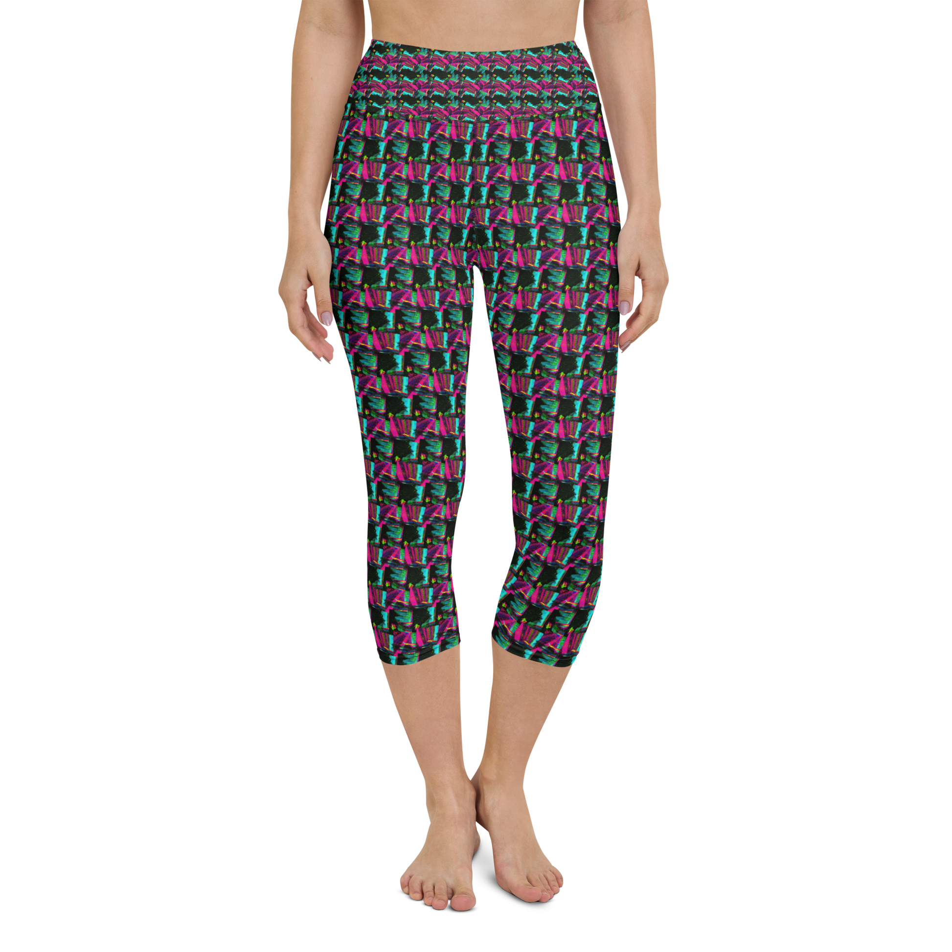 Art meets activewear!  These yoga leggings are super soft, stretchy, and ultra-comfortable. Each pair crafted for both yoga sessions and everyday style, is precision-cut and hand-sewn after printing, offering a four-way stretch for optimal flexibility whilst the raised waistband ensures a secure fit and the smooth microfiber yarn of the blend of premium polyester and spandex adds to its comfort. All in all; just quality craftsmanship!