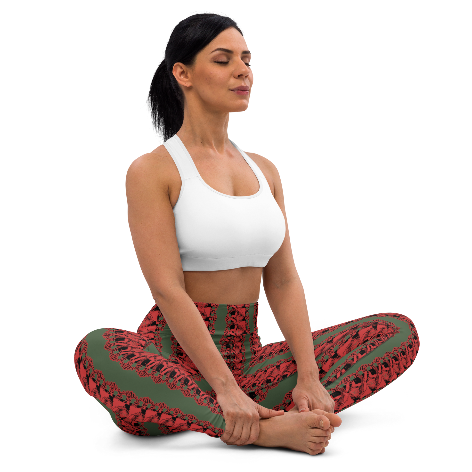 Art meets activewear!  These yoga leggings are super soft, stretchy, and ultra-comfortable. Each pair crafted for both yoga sessions and everyday style, is precision-cut and hand-sewn after printing, offering a four-way stretch for optimal flexibility whilst the raised waistband ensures a secure fit and the smooth microfiber yarn of the blend of premium polyester and spandex adds to the comfort.  