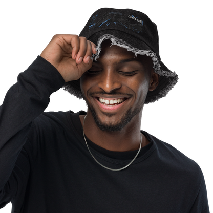 Distressed denim bucket hat