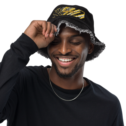 Distressed denim bucket hat