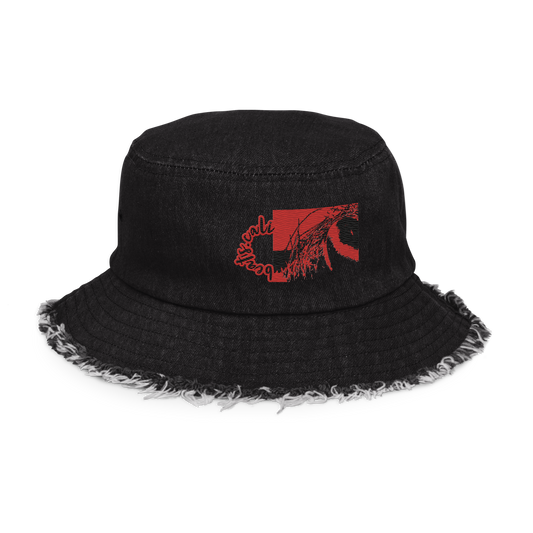Distressed denim bucket hat