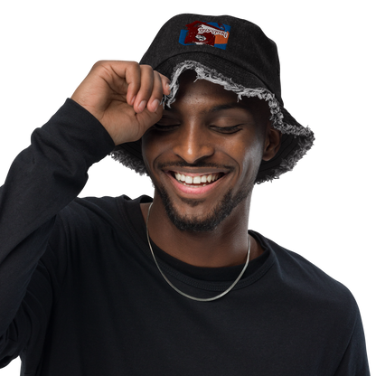Distressed denim bucket hat