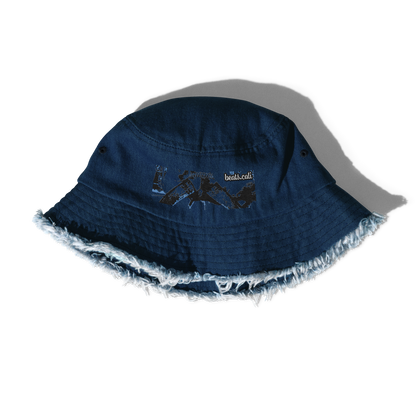 Distressed denim bucket hat